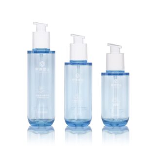 KY-CLRBLUE-SET - Bộ chai dưỡng da PETG trong suốt nền xanh, nắp bơm cho serum dưỡng trắng