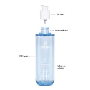 KY-CLRBLUE-SET - Bộ chai dưỡng da PETG trong suốt nền xanh, nắp bơm cho serum dưỡng trắng