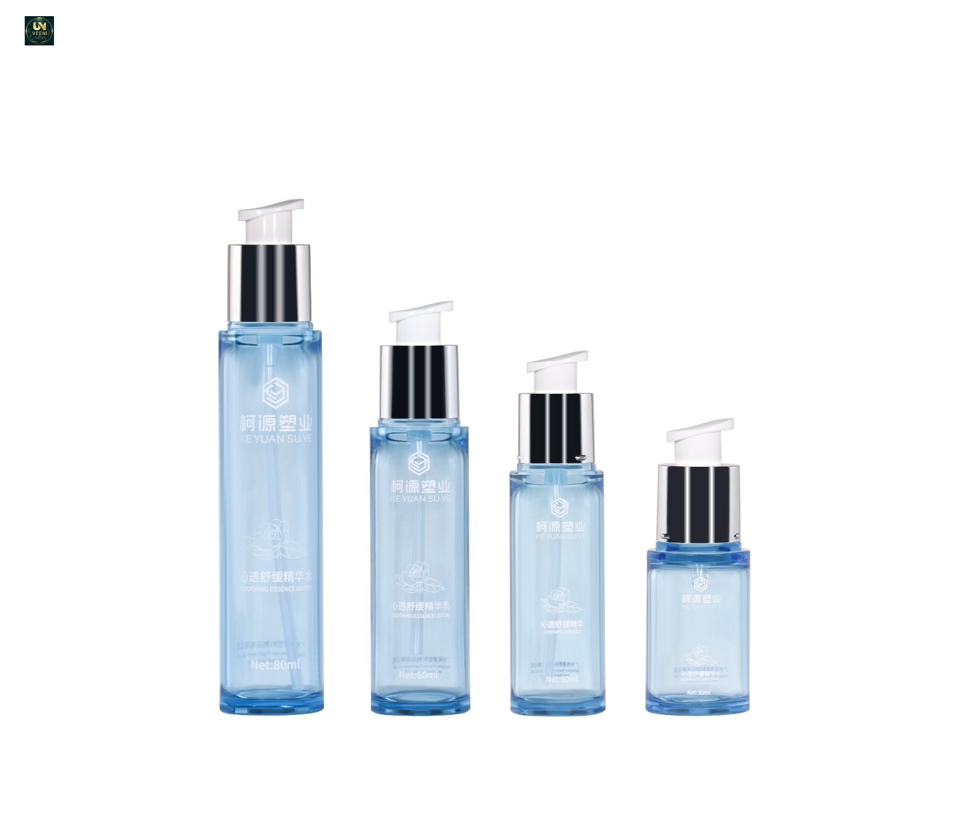 KY-PETGTB-3080 - Bộ Chai Dưỡng Da PETG Trong Xanh Nhạt 30ml-80ml (Nắp Bơm)