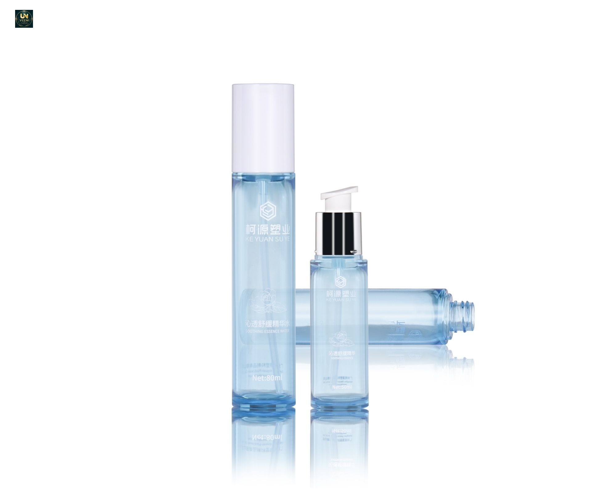KY-PETGTB-3080 - Bộ Chai Dưỡng Da PETG Trong Xanh Nhạt 30ml-80ml (Nắp Bơm)