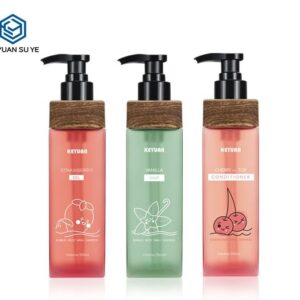 KY021 - Chai Nhựa PET Bơm Lotion 350ml Dáng Vuông, Cổ Viền Vân Gỗ