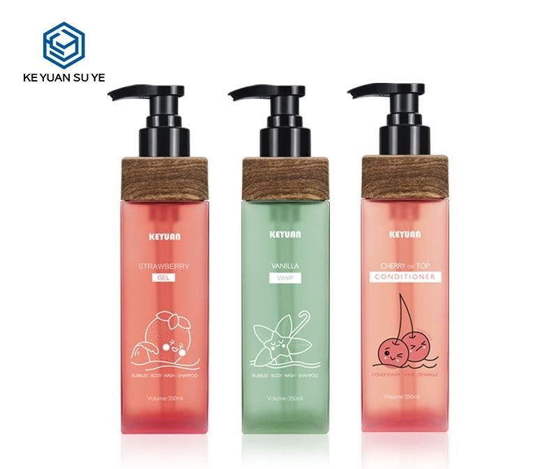 KY021 - Chai Nhựa PET Bơm Lotion 350ml Dáng Vuông, Cổ Viền Vân Gỗ