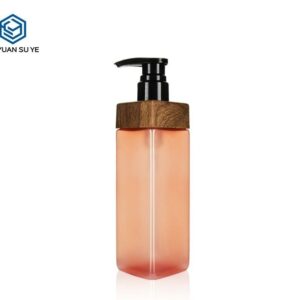 KY021 - Chai Nhựa PET Bơm Lotion 350ml Dáng Vuông, Cổ Viền Vân Gỗ