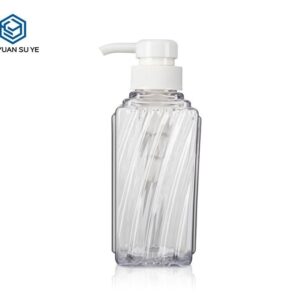 KY074 - Chai nhựa PET trong suốt vân sọc 300ml đựng dầu gội, dầu xả, sữa tắm