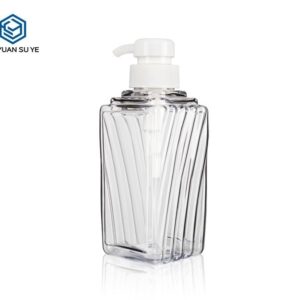 KY074 - Chai nhựa PET trong suốt vân sọc 300ml đựng dầu gội, dầu xả, sữa tắm