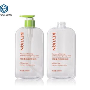 KY189 - Chai Nhựa PET Dẹt Trong Suốt 250ml/380ml Dùng Kèm Vòi Bơm