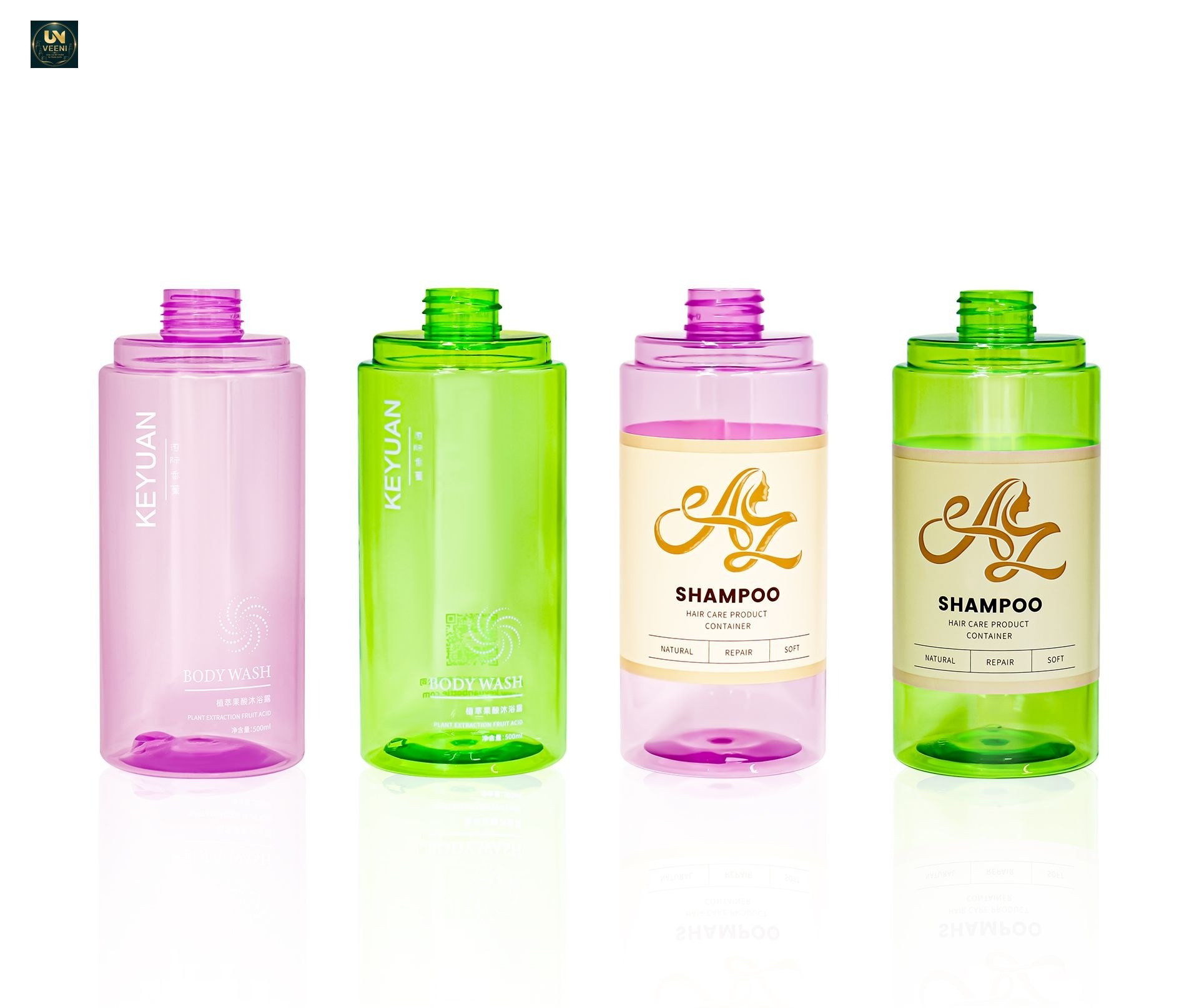 KY229-2 - Chai nhựa PET tròn 500ml đựng dầu gội/mỹ phẩm, nắp đĩa bạc