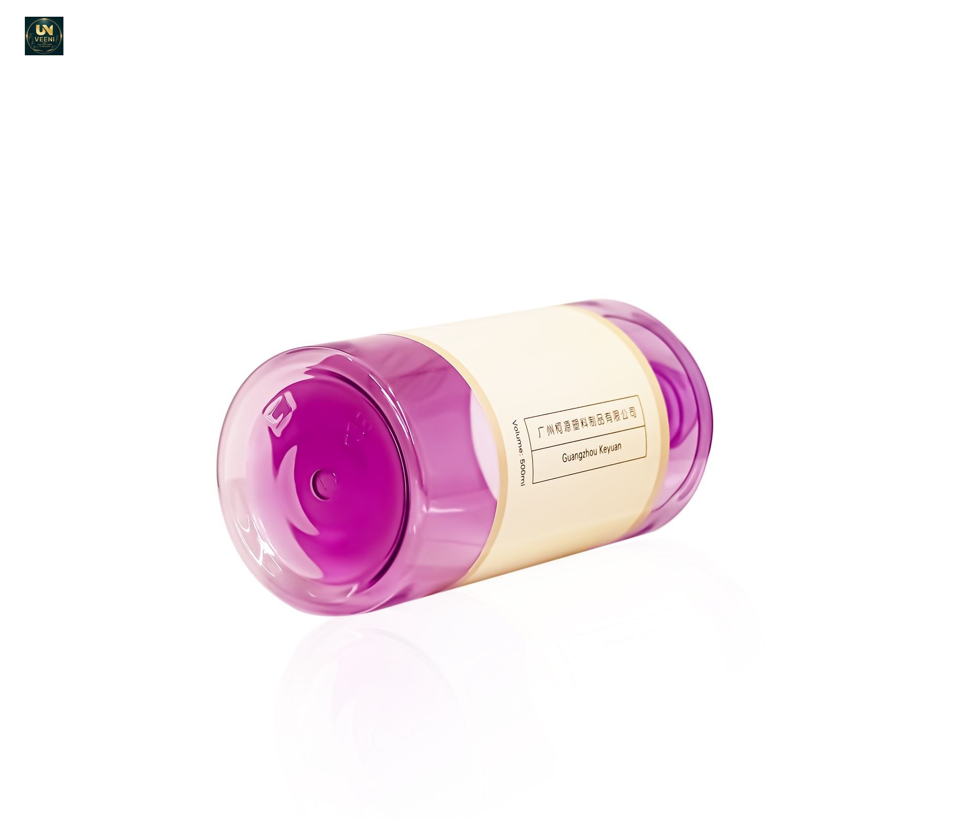 KY229-2 - Chai nhựa PET tròn 500ml đựng dầu gội/mỹ phẩm, nắp đĩa bạc