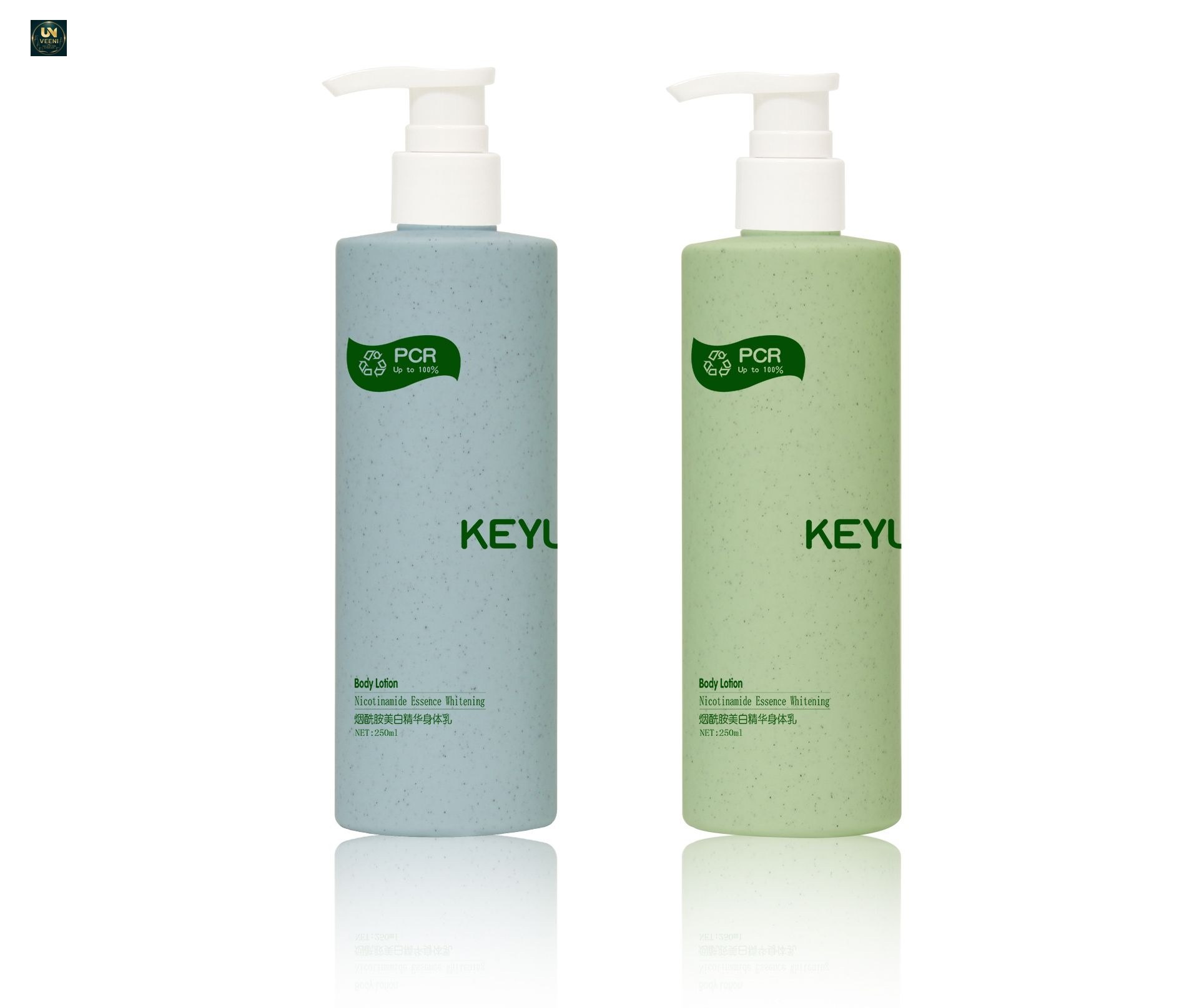 KY234 - Chai nhua PE tron 250ml PCR tai che dung voi pump trang