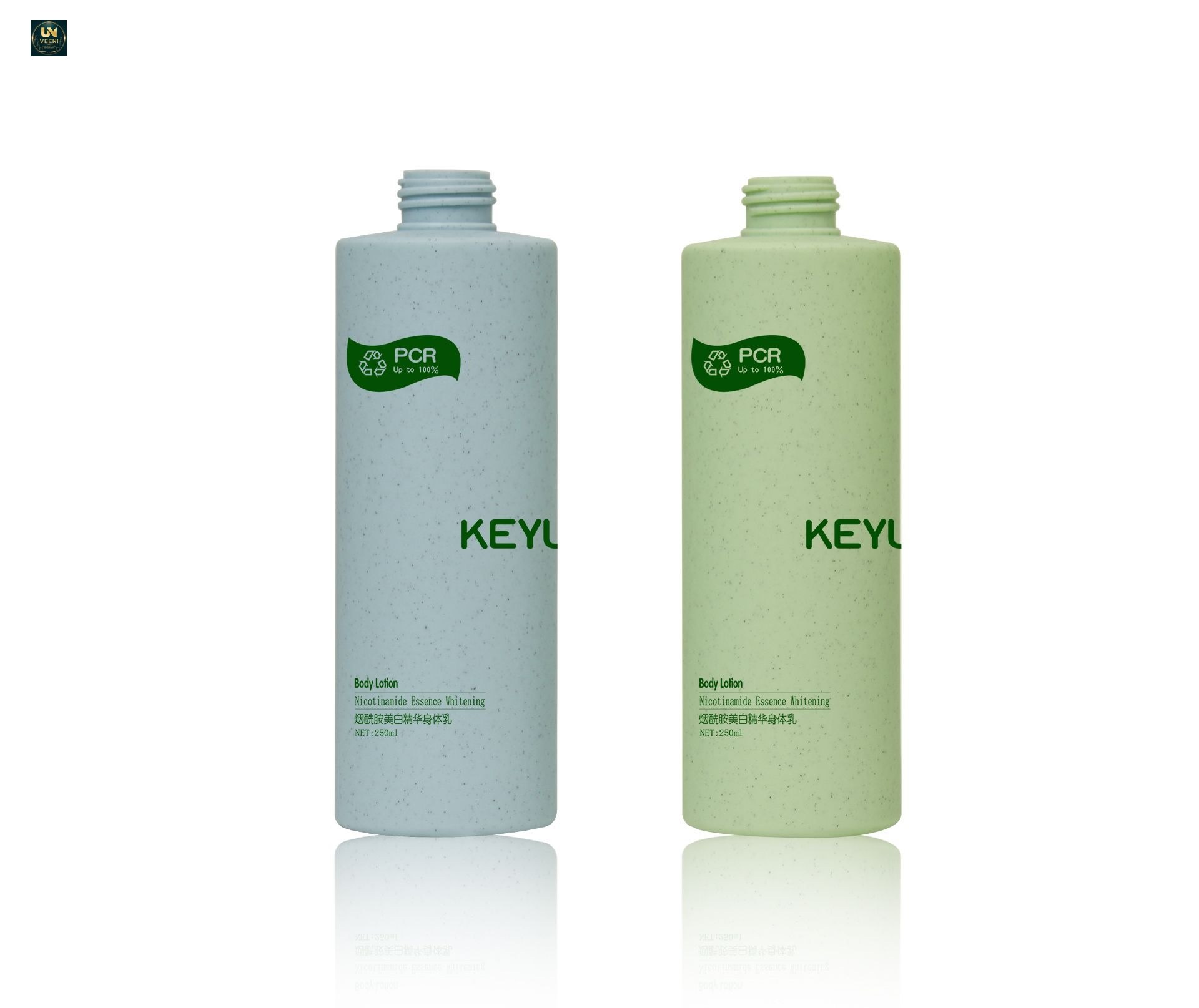 KY234 - Chai nhua PE tron 250ml PCR tai che dung voi pump trang