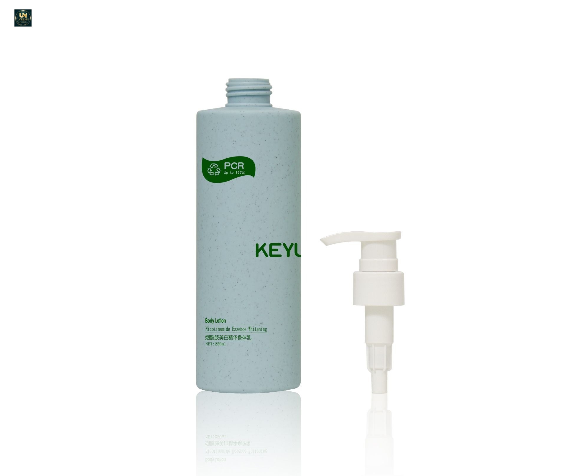 KY234 - Chai nhua PE tron 250ml PCR tai che dung voi pump trang