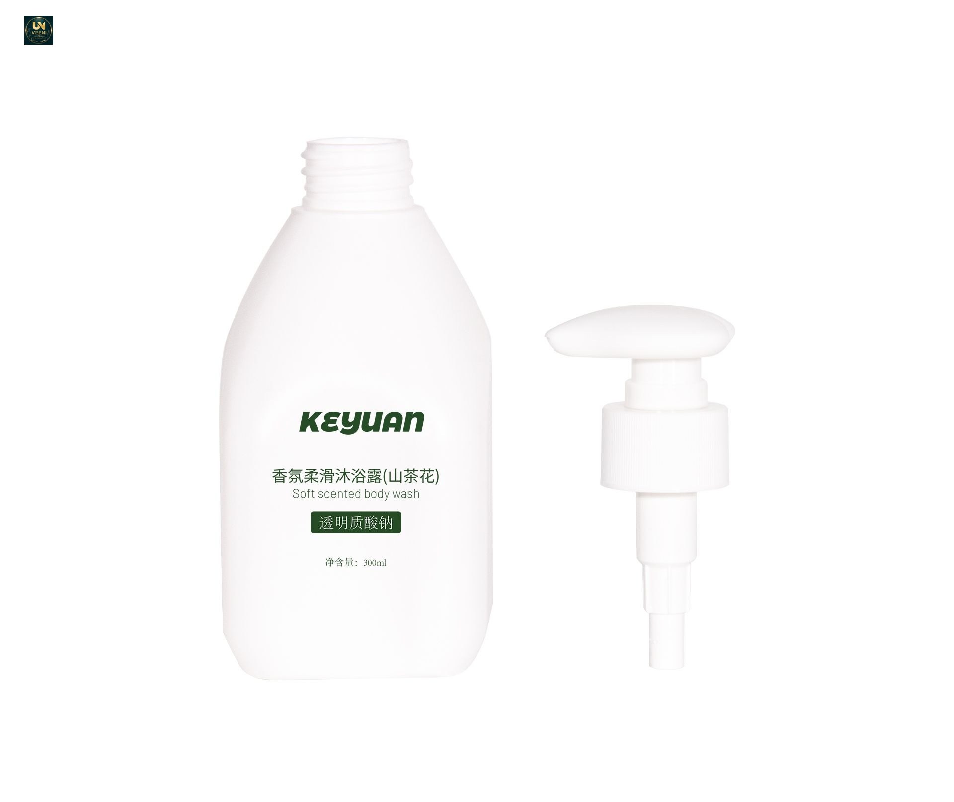 KY255 - Chai Nhựa HDPE 300ml Màu Trắng Có Vòi Bơm Đựng Sữa Tắm