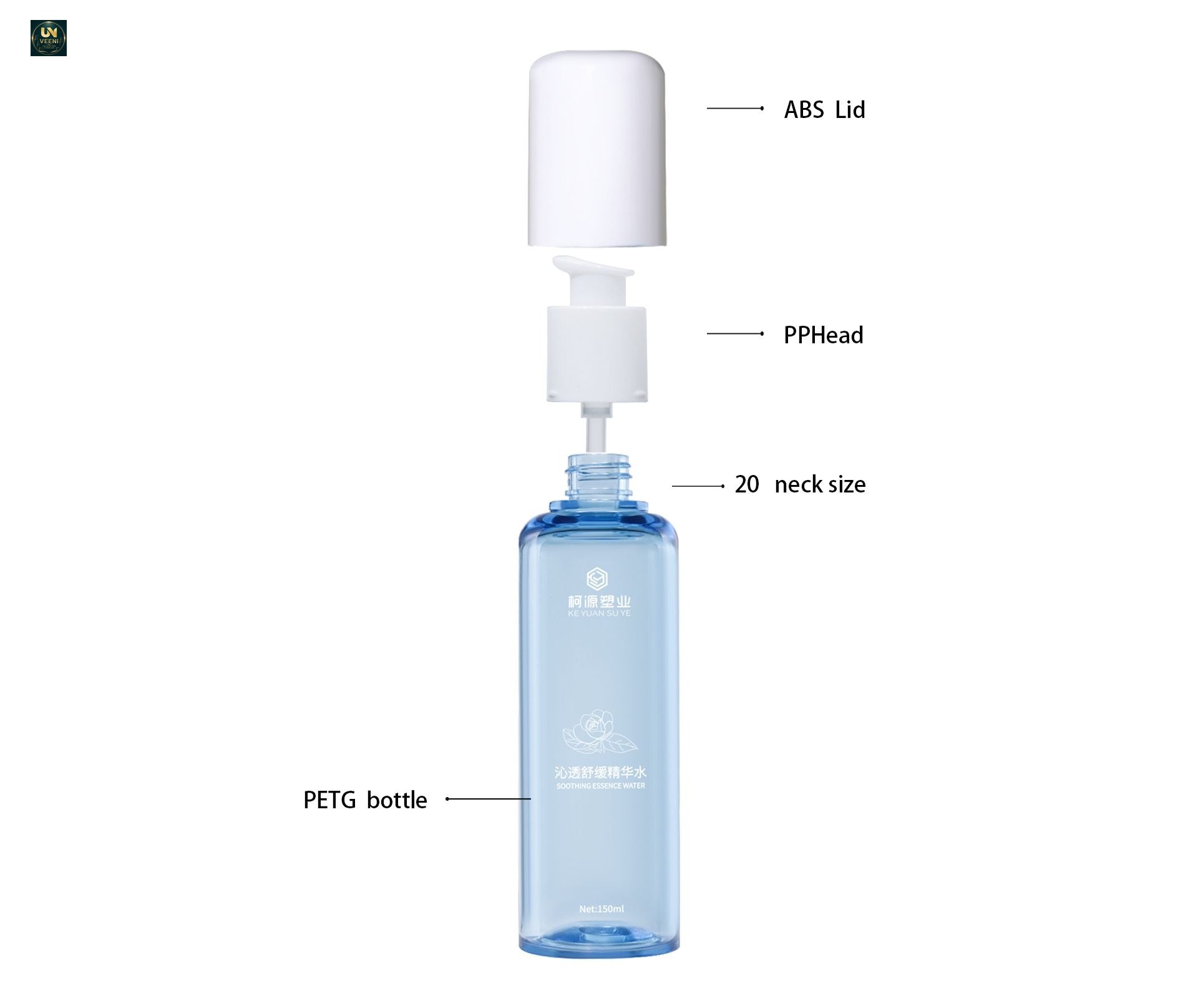 KY293 - Chai Nhựa PET Tròn Đựng Toner/Lotion Kèm Vòi Bơm Và Nắp Đậy