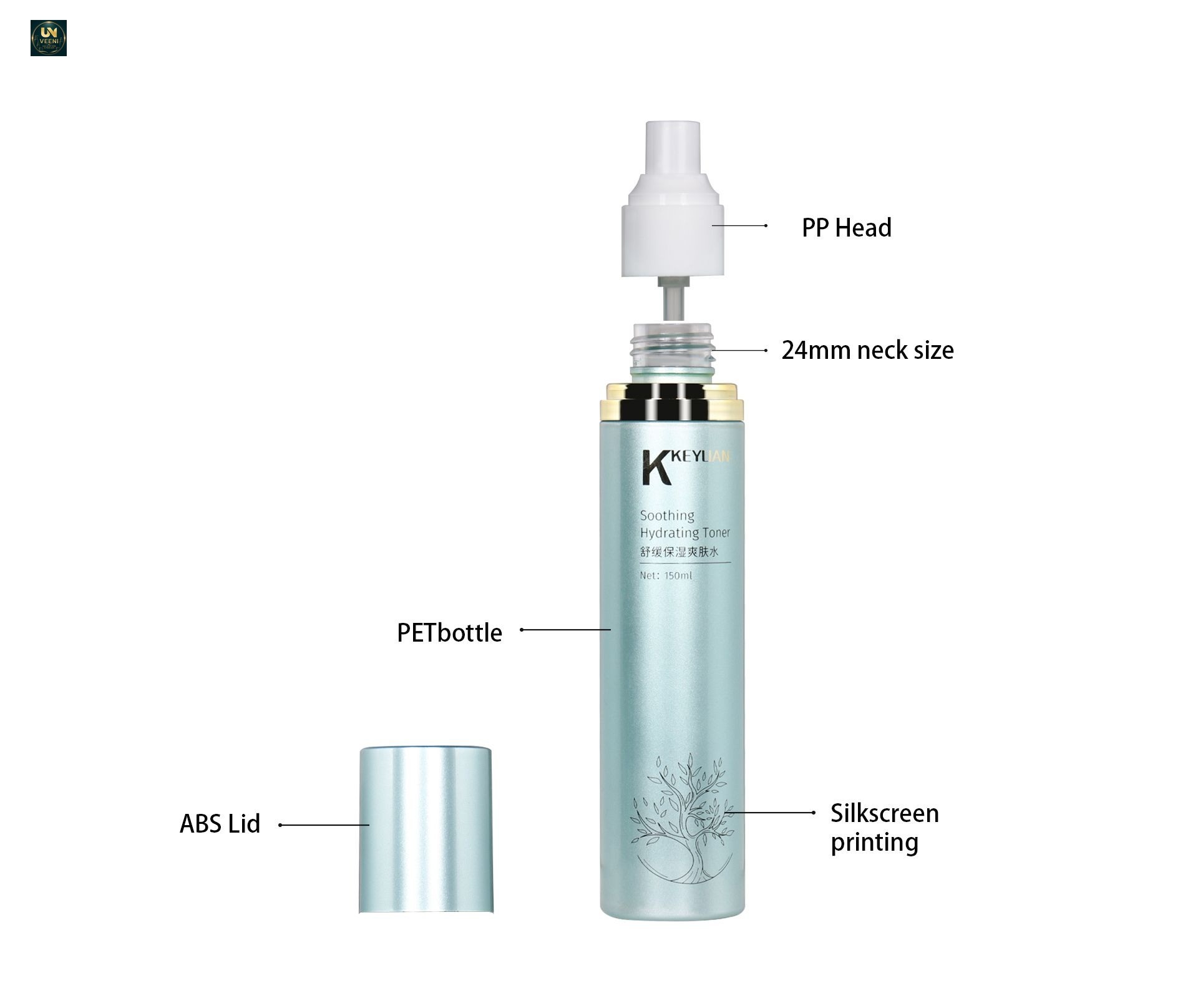 KY294 - Bộ chai lọ mỹ phẩm PET cho toner dưỡng ẩm và kem dưỡng da