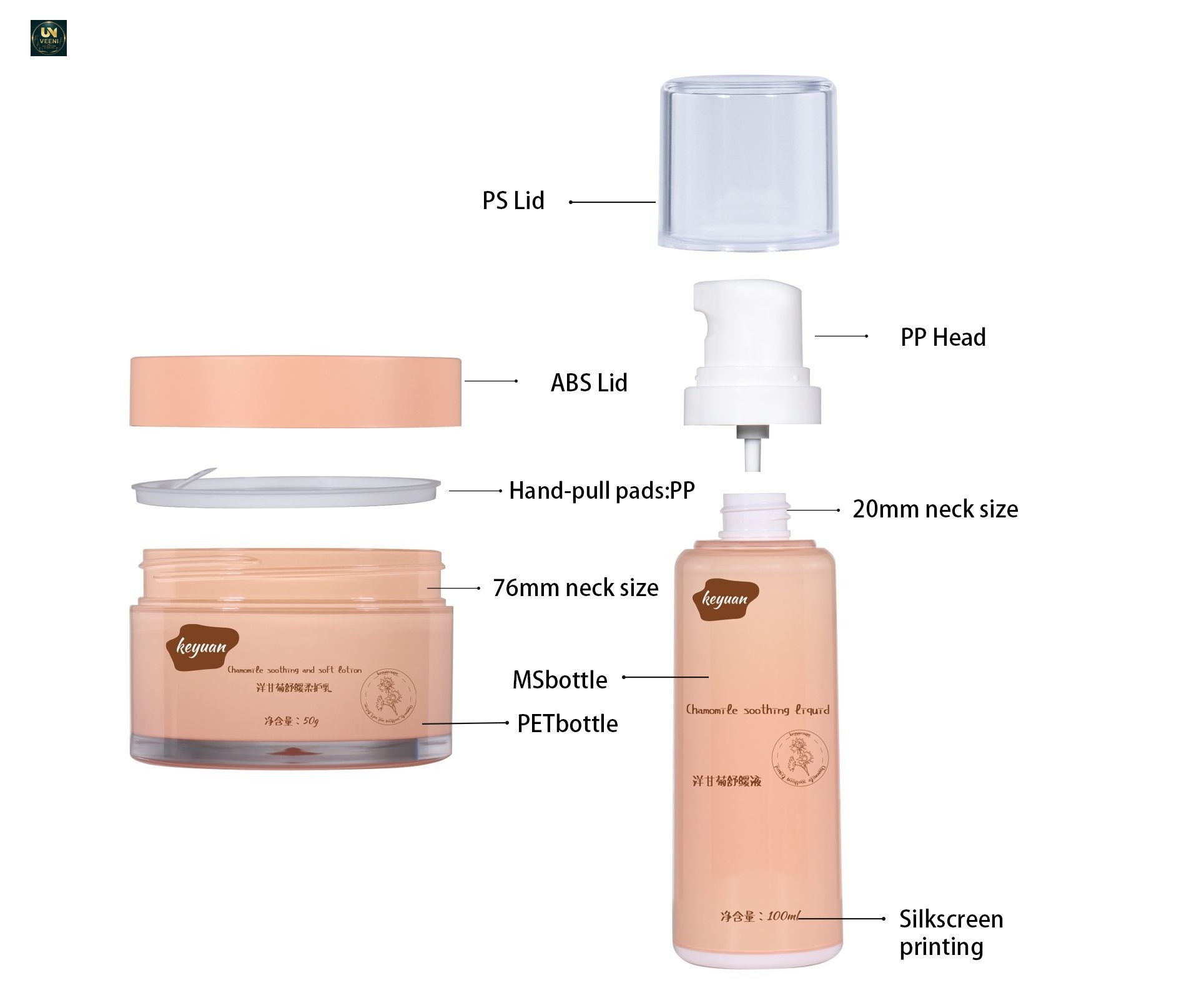 KY295 - Bộ Chai Bơm Nước Dưỡng Ẩm & Hũ Kem Dưỡng Da MS/PET