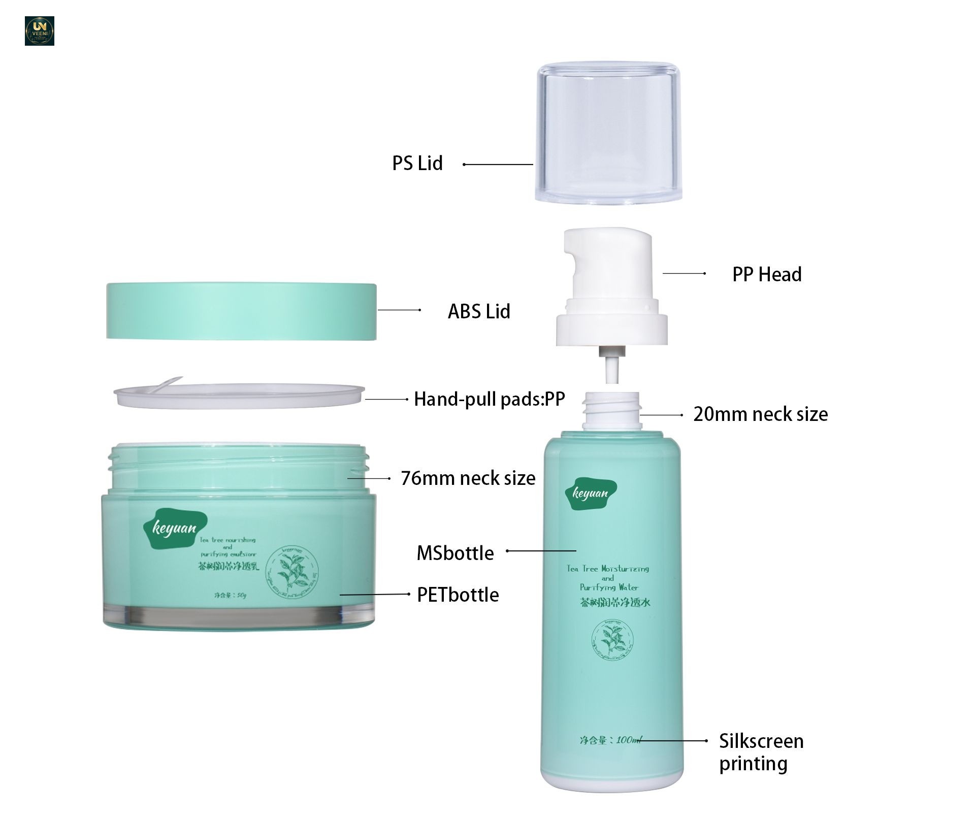 KY295 - Bộ Chai Bơm Nước Dưỡng Ẩm & Hũ Kem Dưỡng Da MS/PET