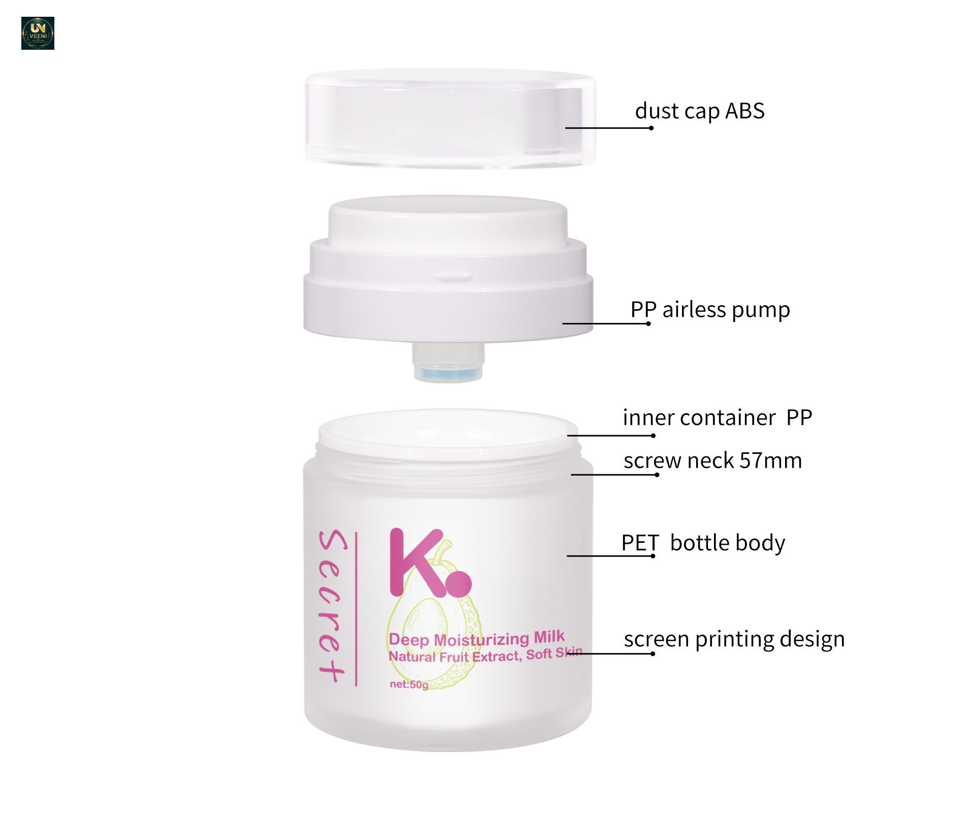 KY298 - Bộ hũ kem 2 lớp PET 15g/30g/50g/100g, dùng cho kem dưỡng ẩm da