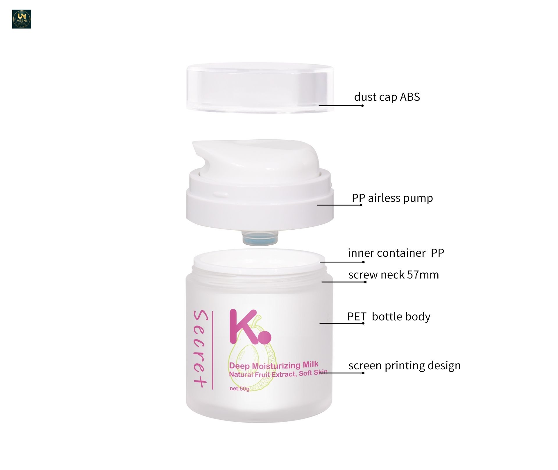 KY298 - Bộ hũ kem Airless chân không cao cấp 15g/30g/50g/100g, dùng cho kem dưỡng ẩm