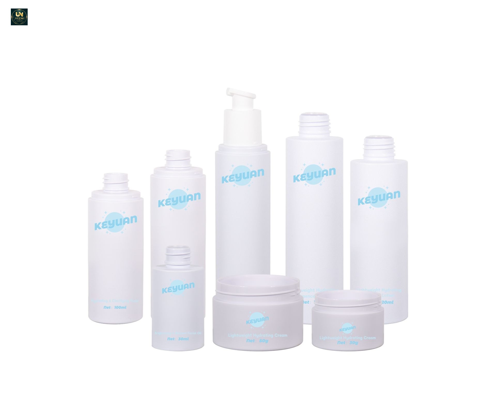 KY299 - Bộ bao bì dưỡng da PETG trọn bộ, nhiều dung tích cho toner, tinh chất, kem dưỡng