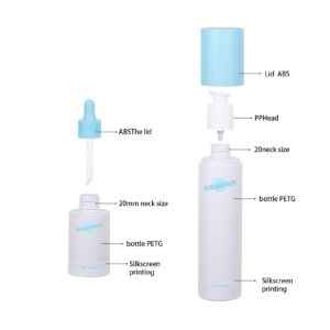 KY299 - Bộ bao bì dưỡng da PETG trọn bộ, nhiều dung tích cho toner, tinh chất, kem dưỡng
