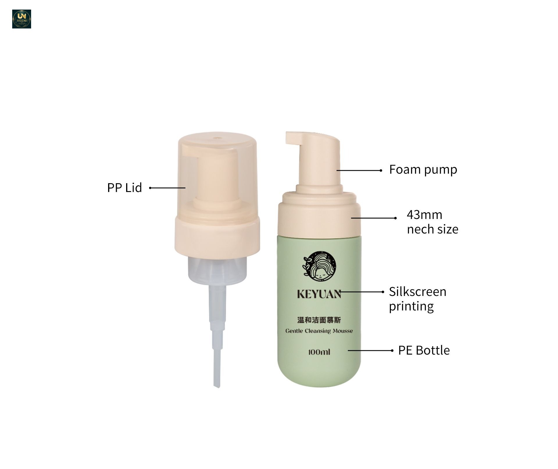 KY302 - Bộ bao bì chăm sóc cá nhân PE tái chế, phủ nhung, dùng cho sữa rửa mặt/dầu gội/kem dưỡng tóc