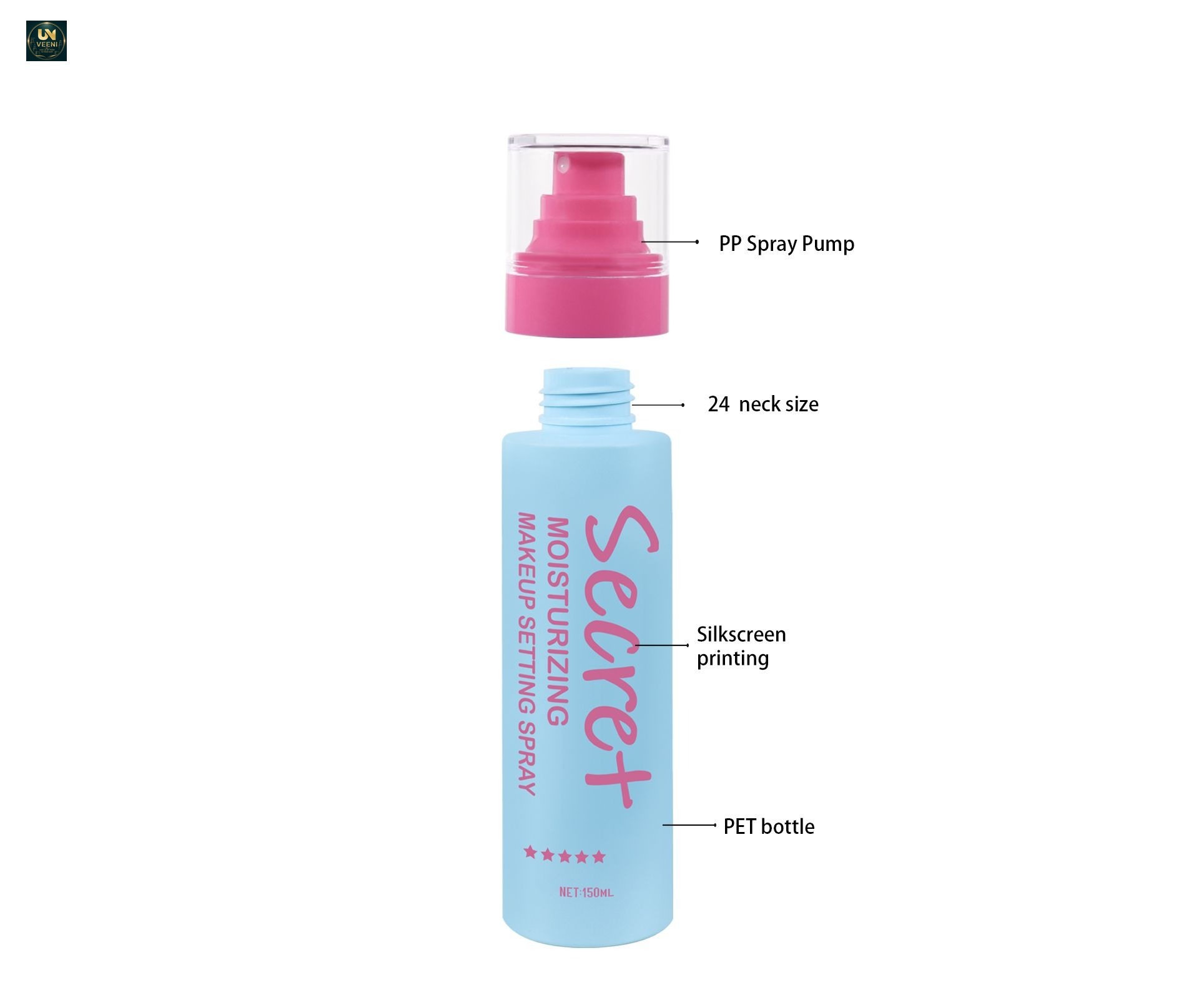 KY304 - Bộ chai xịt phun sương mịn PET mờ 80/100/120/150ml, dùng cho xịt khoáng cố định trang điểm