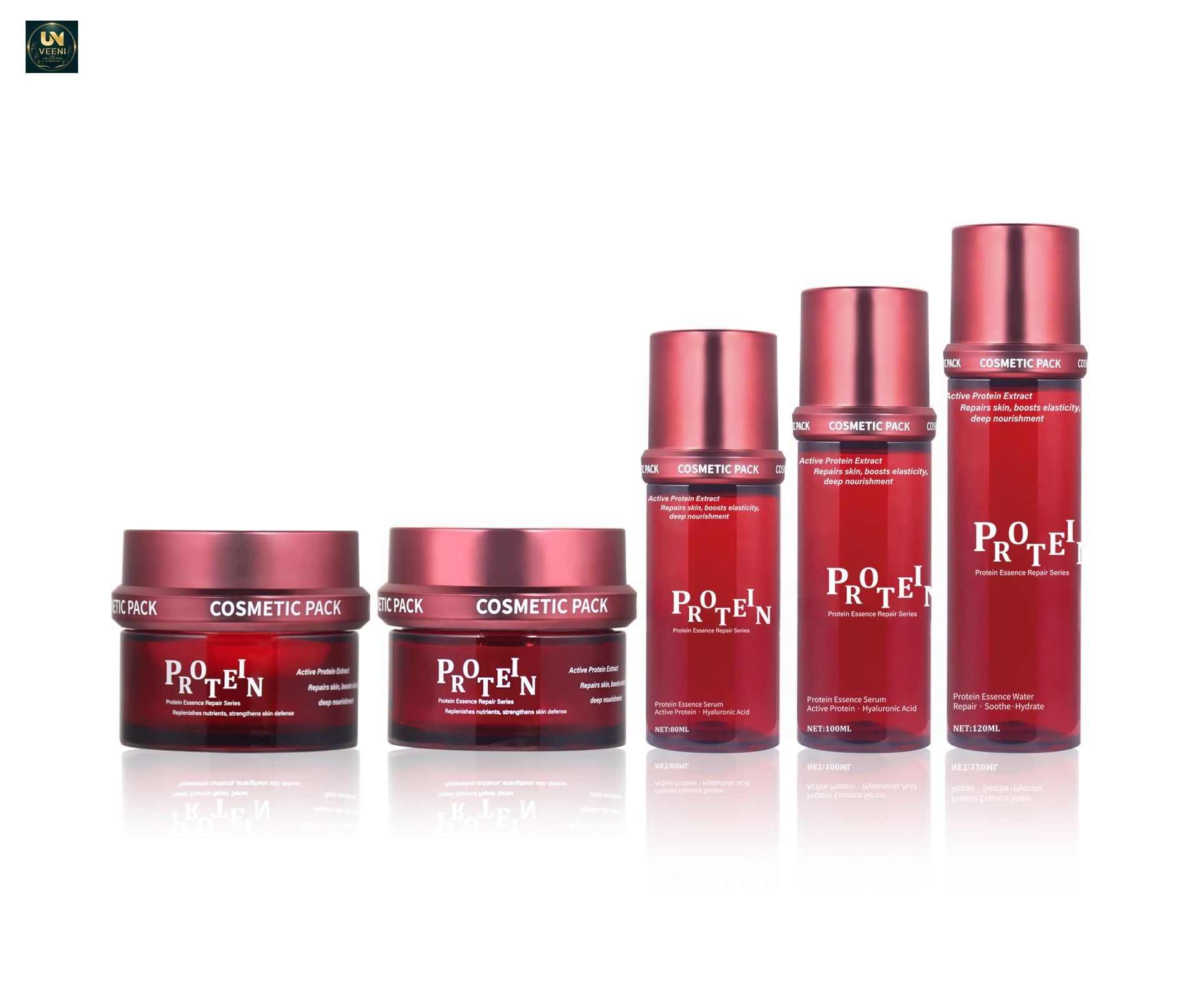 KY306 - Bộ bao bì dưỡng da PET trong đỏ, nhiều dung tích cho serum và kem