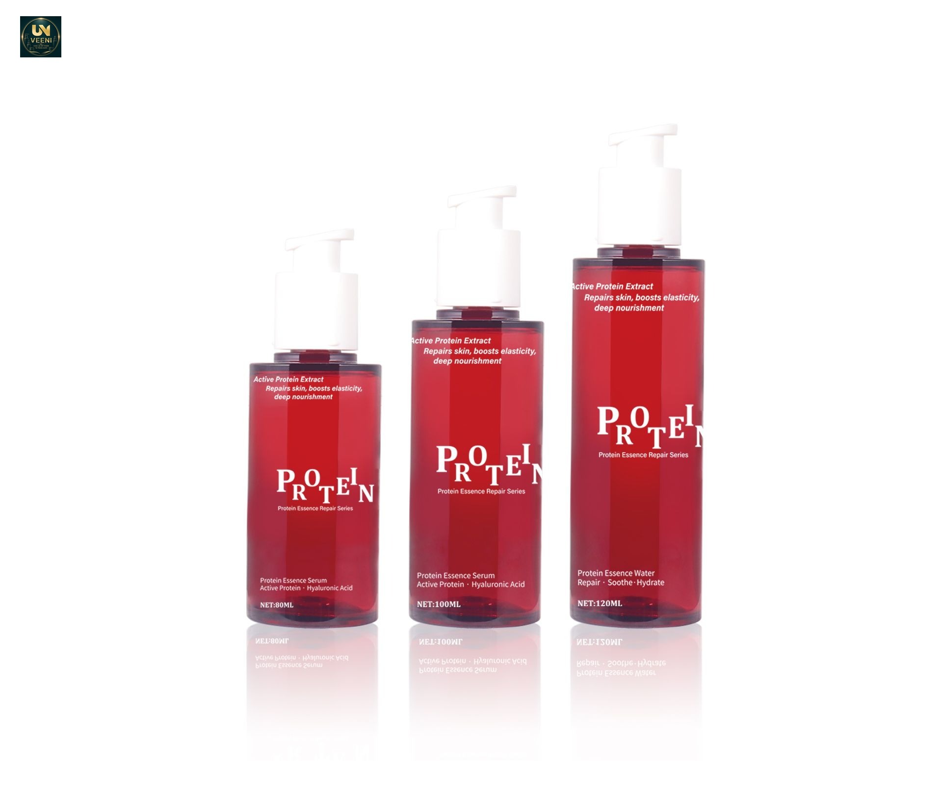 KY306 - Bộ bao bì dưỡng da PET trong đỏ, nhiều dung tích cho serum và kem