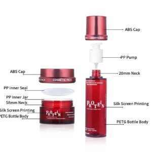 KY306 - Bộ bao bì dưỡng da PET trong đỏ, nhiều dung tích cho serum và kem