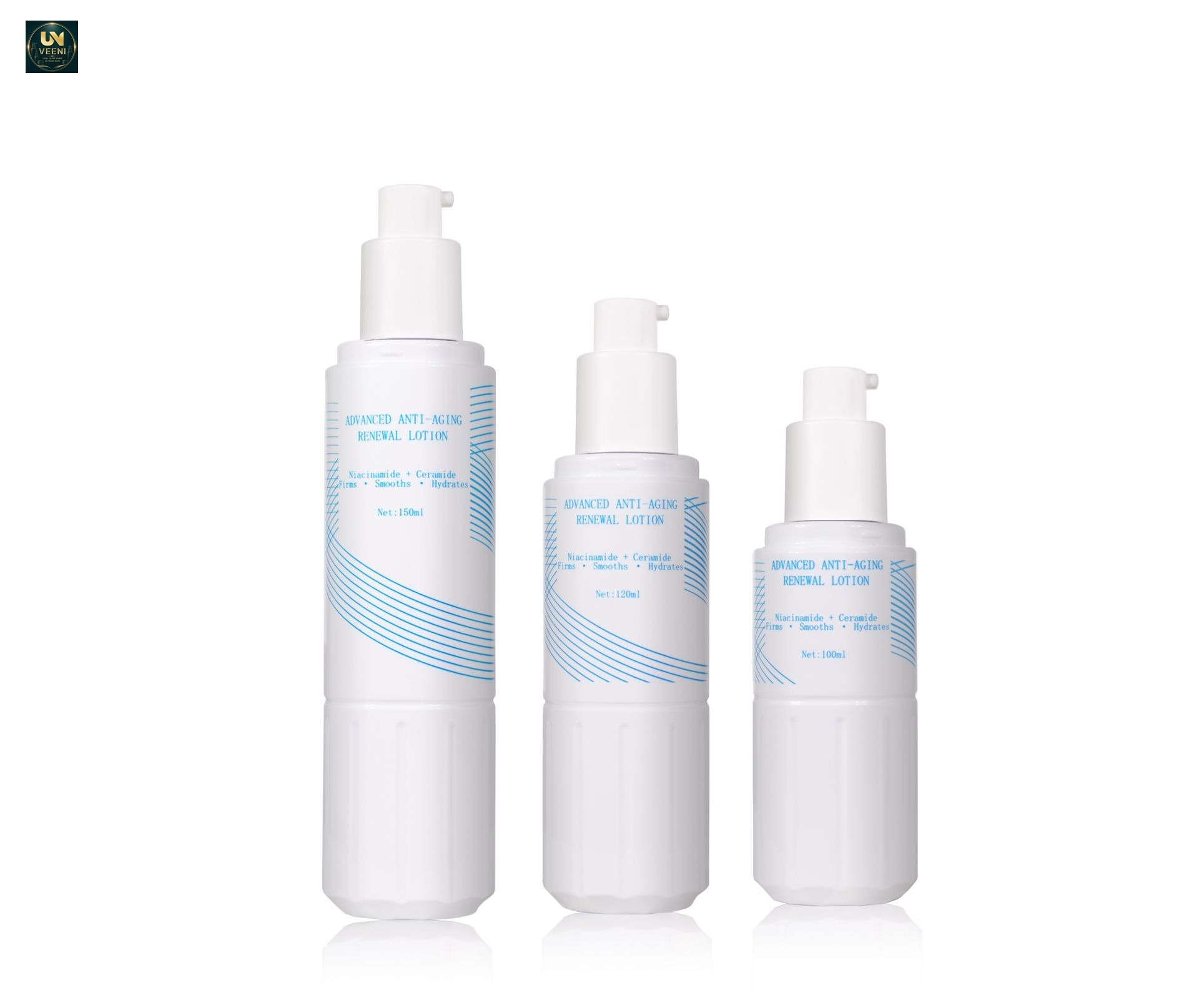 KY307 - Bộ chai lotion PET nắp đứng trắng mờ, dùng cho tinh chất dưỡng chống lão hóa