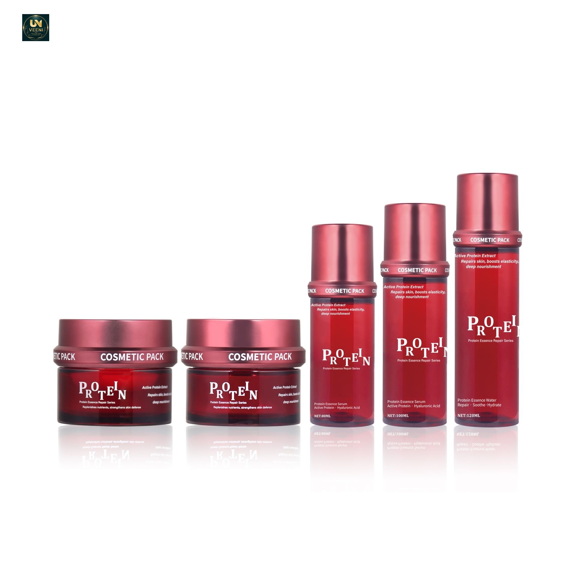 KY610-615 - Bộ bao bì dưỡng da PETG: chai bơm lotion & hũ kem