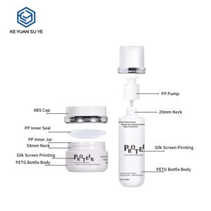 KY610-615 - Bộ bao bì dưỡng da PETG: chai bơm lotion & hũ kem