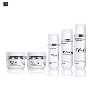 KY610-615 - Bộ bao bì dưỡng da PETG: chai bơm lotion & hũ kem