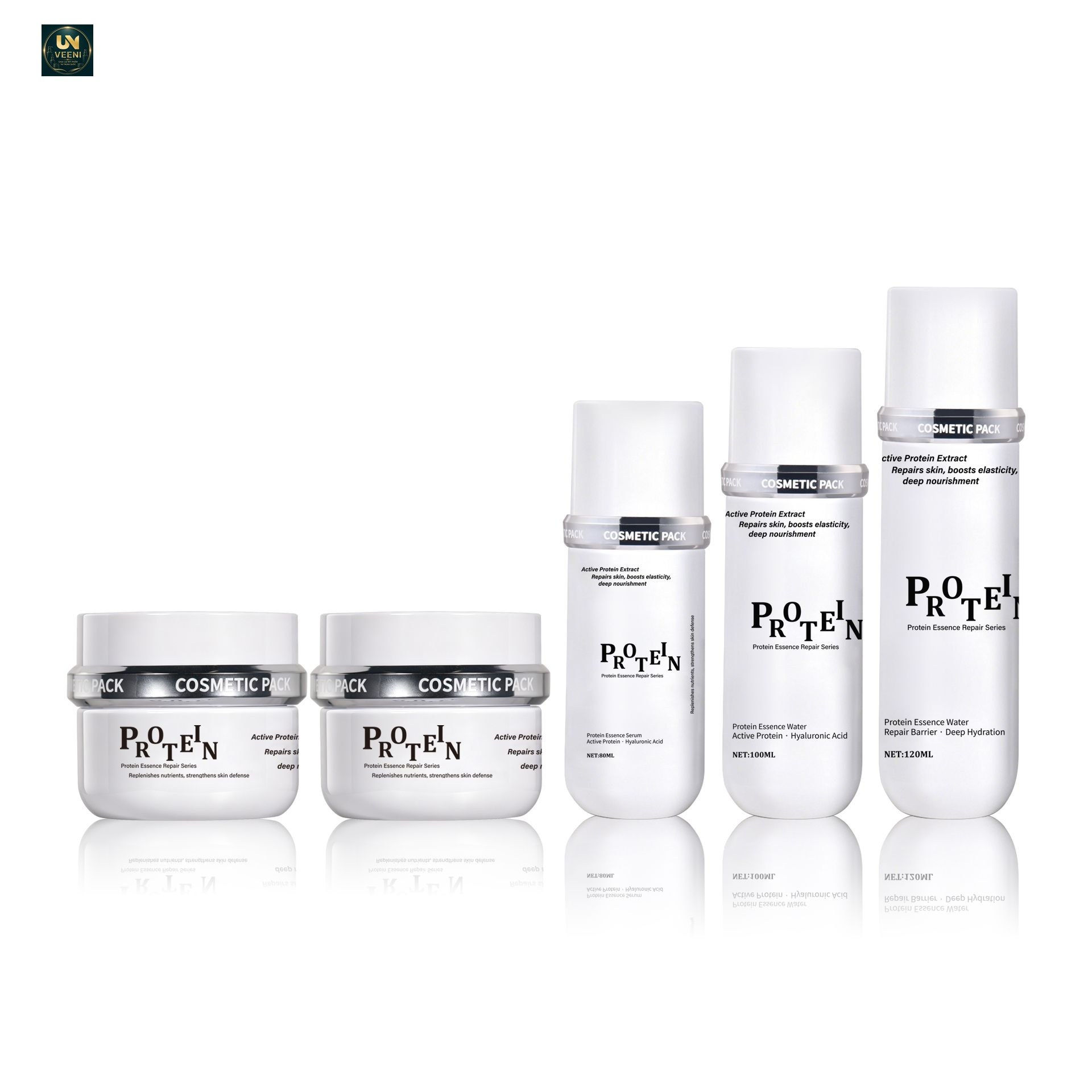 KY610-615 - Bộ bao bì dưỡng da PETG: chai bơm lotion & hũ kem