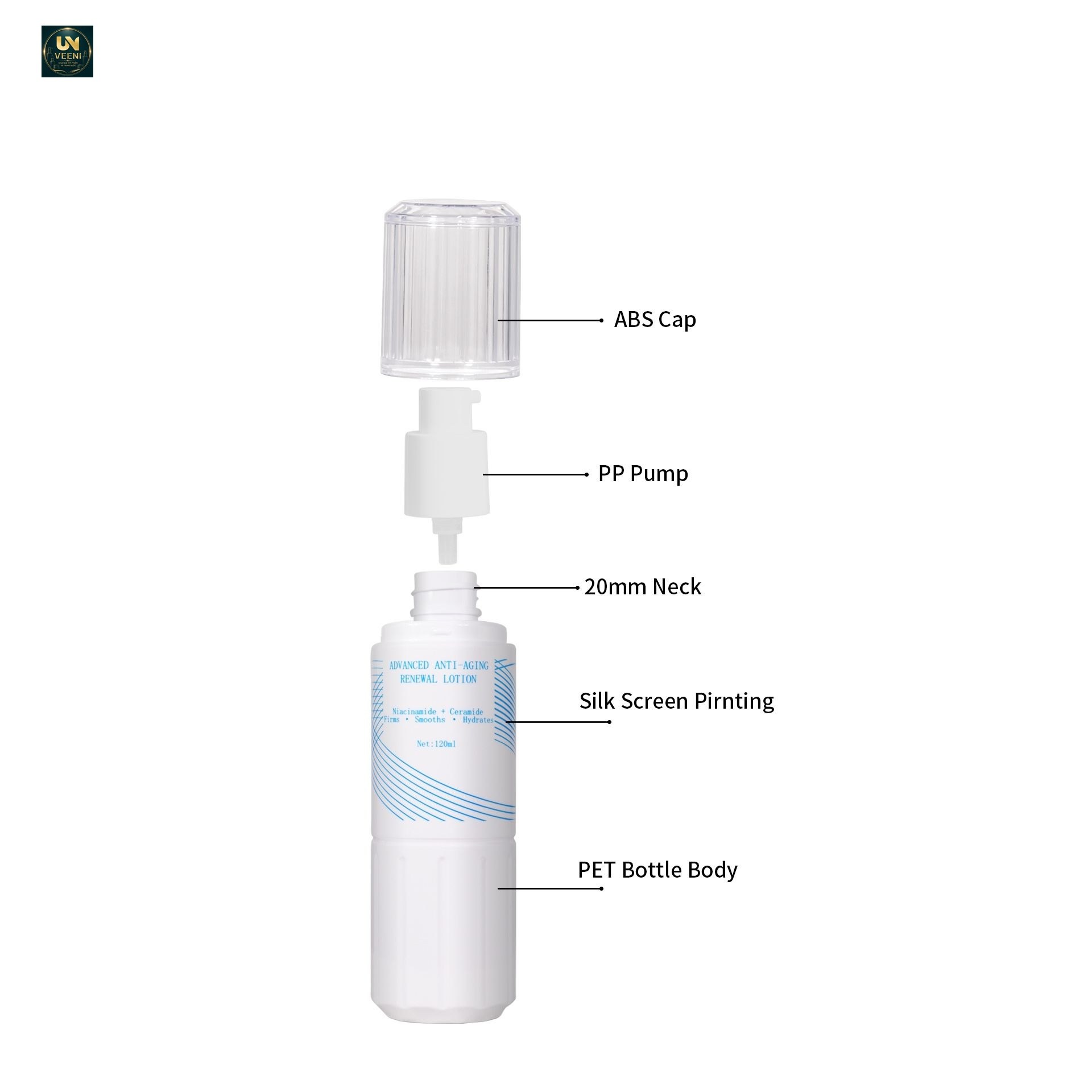 KY724-726 - Chai Bơm Lotion Nhựa PET Trắng Chống Lão Hóa, In Lụa Theo Yêu Cầu 100/120/150ml