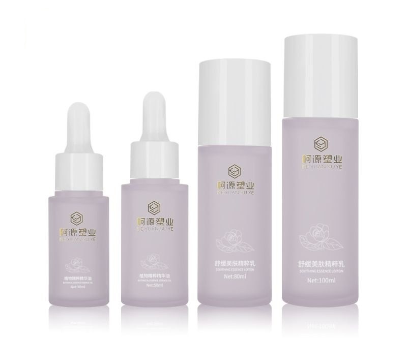 KY201-2 - Bộ Chai Mỹ Phẩm Tím Sang Trọng: Chai Toner 80ml/100ml & Chai Nhỏ Giọt Tinh Dầu 30ml/50ml