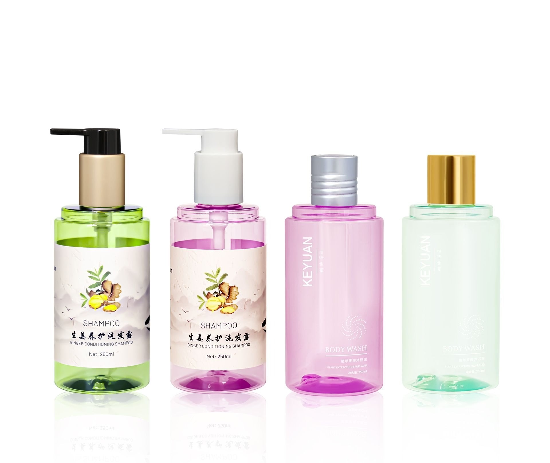 KY229-1 - Chai nhựa PET 250ml dáng tròn đựng dầu gội, sữa tắm