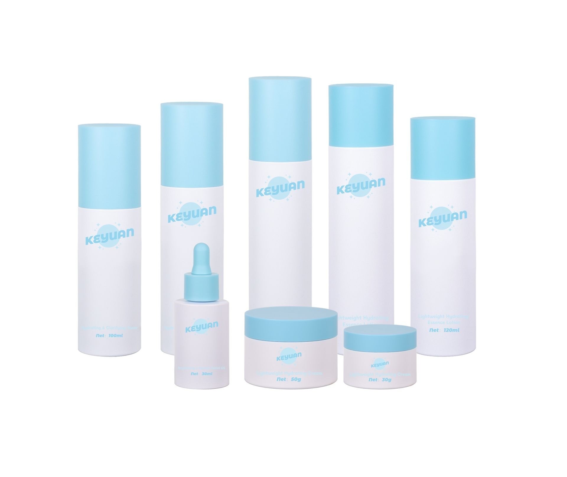 KY299 - Bộ bao bì dưỡng da PETG trọn bộ, nhiều dung tích cho toner, tinh chất, kem dưỡng