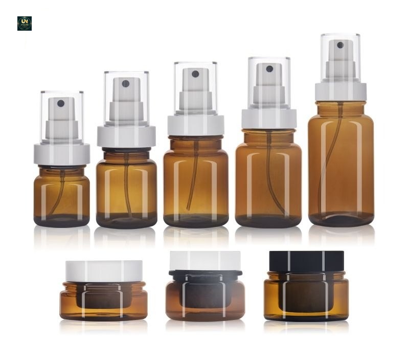 KY195-1 - Chai Lotion Nhựa Màu Hổ Phách Vòi Bơm/Xịt 50-150ml